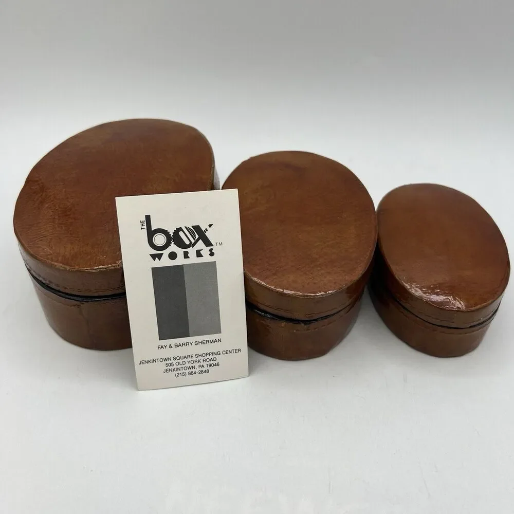Set 3 Brown Oval Lacquer Nesting Trinket Boxes 5.25